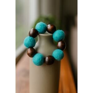 Handmade Felt & Wood Bead Bracelet - Boho Style
